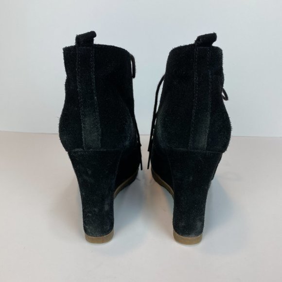 Steve Madden Wedge Ankle Booties 8 Black Suede Leather Tanngoo Lace Up - Picture 3 of 11